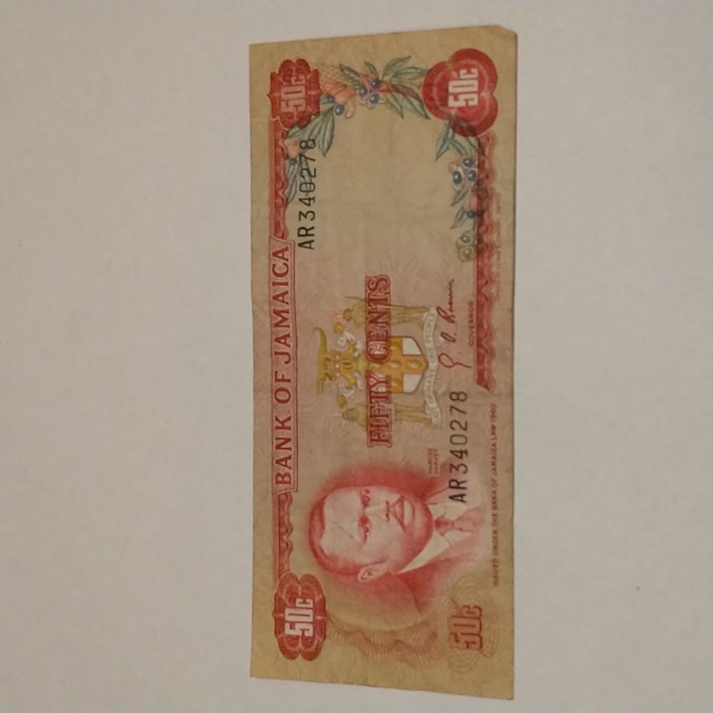 1960 Jamaican 50¢ bank note